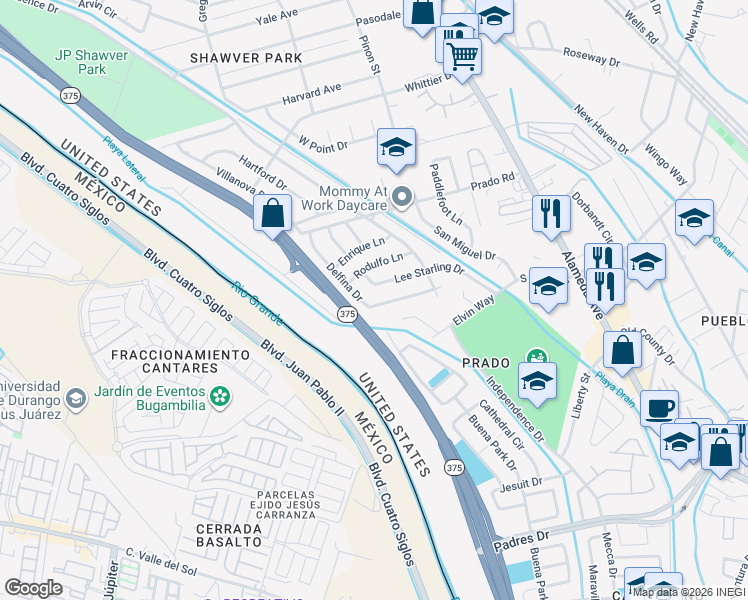 map of restaurants, bars, coffee shops, grocery stores, and more near 8508 Lee Starling Drive in El Paso
