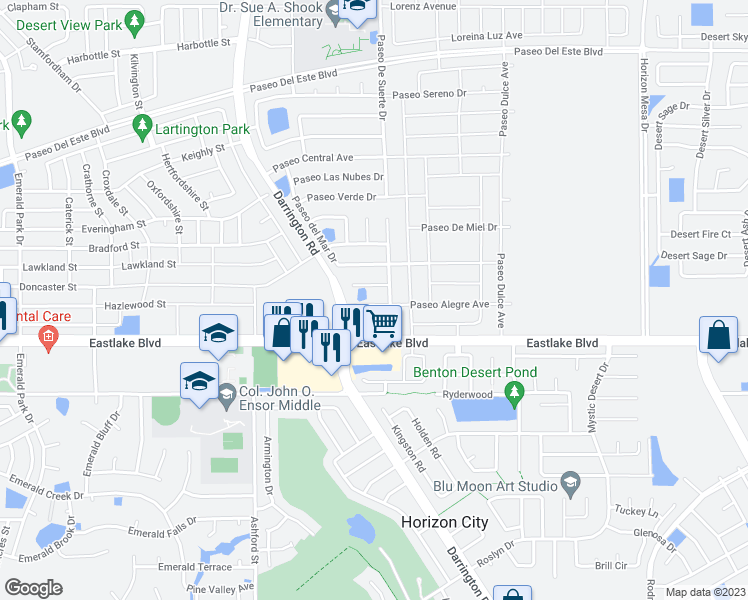 map of restaurants, bars, coffee shops, grocery stores, and more near 13721 Paseo Alegre Avenue in El Paso