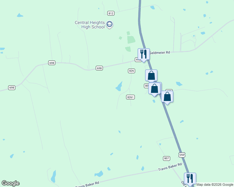map of restaurants, bars, coffee shops, grocery stores, and more near 410 County Road 826 in Nacogdoches