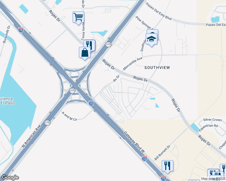 map of restaurants, bars, coffee shops, grocery stores, and more near St.Francis in El Paso