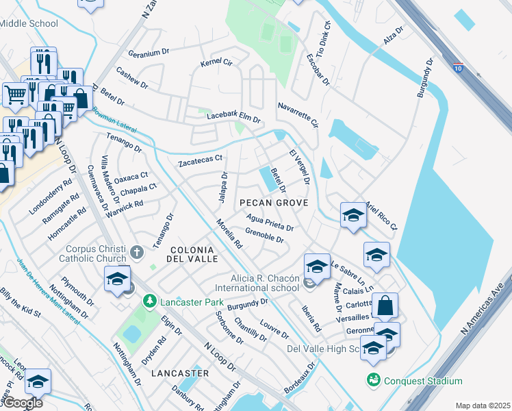 map of restaurants, bars, coffee shops, grocery stores, and more near 9200 Yucatan Lane in El Paso