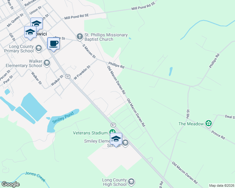 map of restaurants, bars, coffee shops, grocery stores, and more near 138 Rimes Avenue Southeast in Ludowici