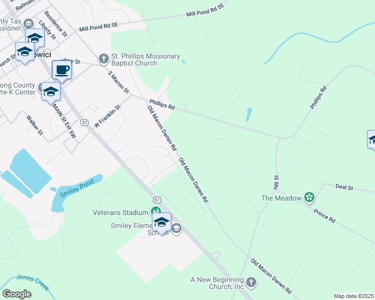 map of restaurants, bars, coffee shops, grocery stores, and more near 3482 Old Macon Darien Road in Ludowici