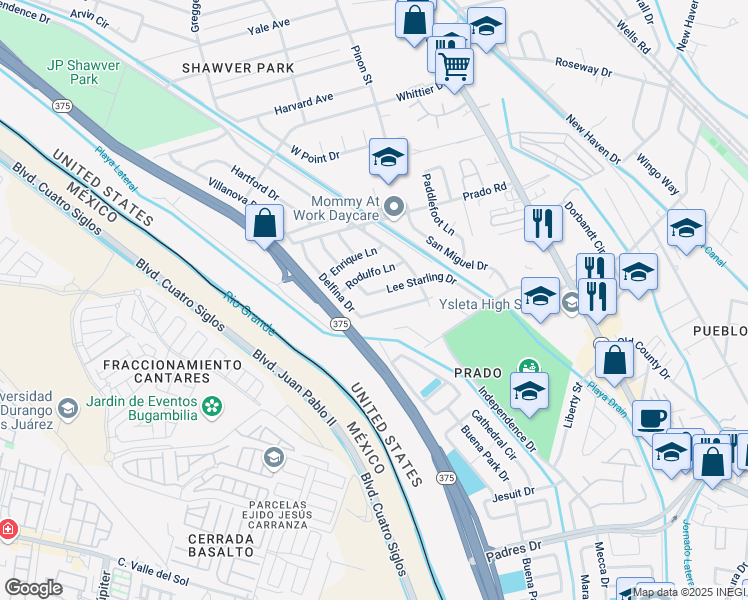 map of restaurants, bars, coffee shops, grocery stores, and more near 8508 Lee Starling Drive in El Paso