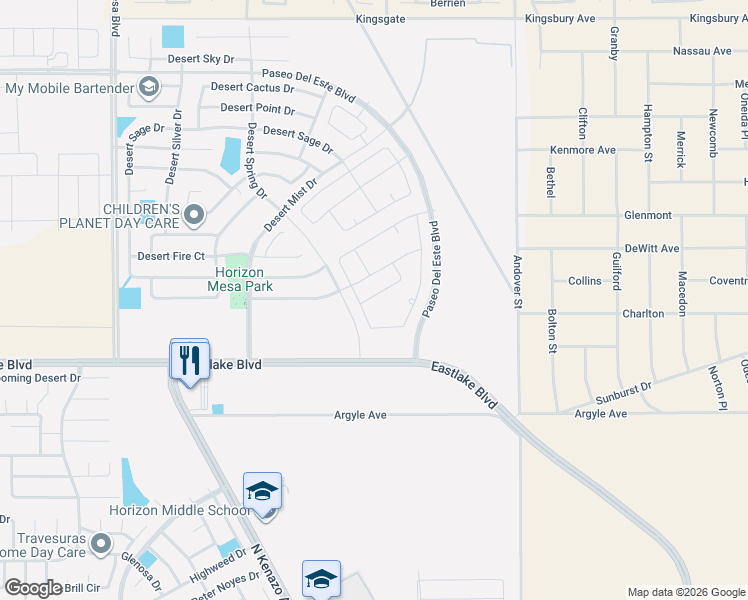 map of restaurants, bars, coffee shops, grocery stores, and more near 14380 Desert Wind Drive in Horizon City