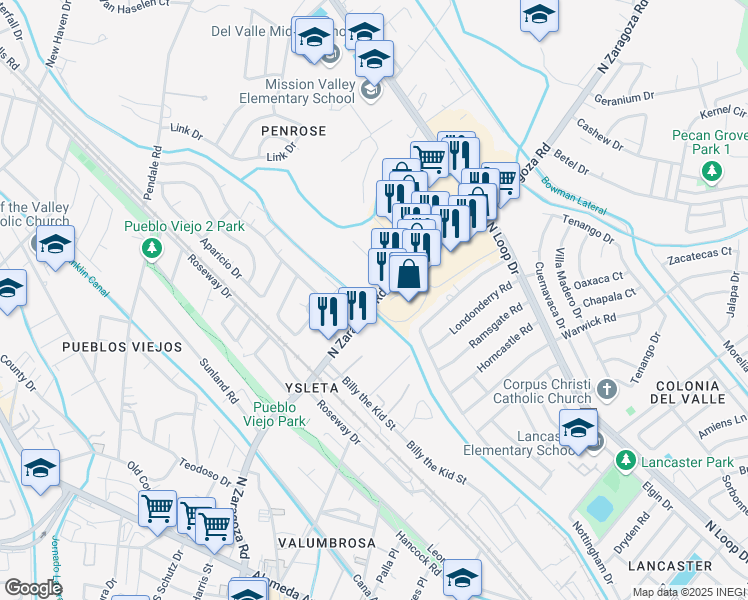 map of restaurants, bars, coffee shops, grocery stores, and more near 375 North Zaragoza Road in El Paso