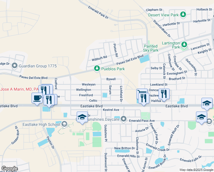map of restaurants, bars, coffee shops, grocery stores, and more near 13216 Wellington in El Paso