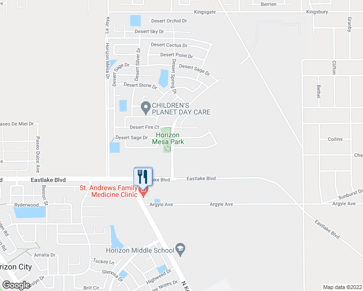 map of restaurants, bars, coffee shops, grocery stores, and more near 14313 Desert Wind Drive in Horizon City