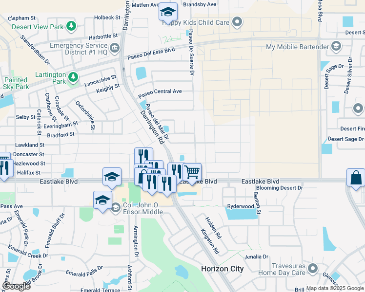 map of restaurants, bars, coffee shops, grocery stores, and more near 13724 Paseo Del Mar Drive in Horizon City