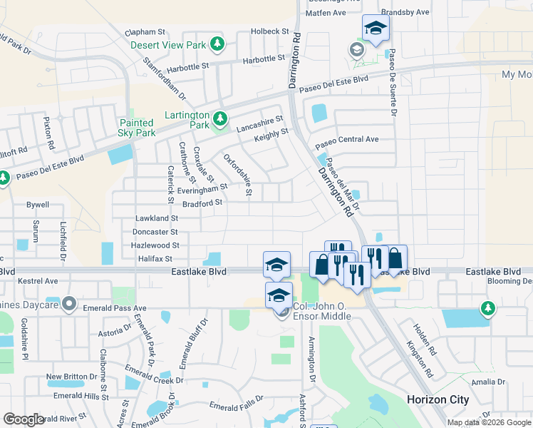 map of restaurants, bars, coffee shops, grocery stores, and more near 733 Thropton St in El Paso