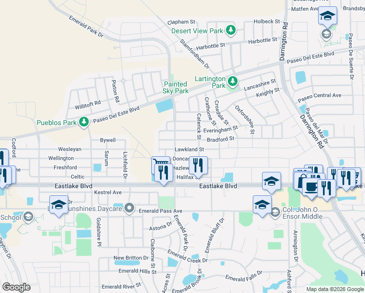 map of restaurants, bars, coffee shops, grocery stores, and more near 13470 Bradford Street in El Paso