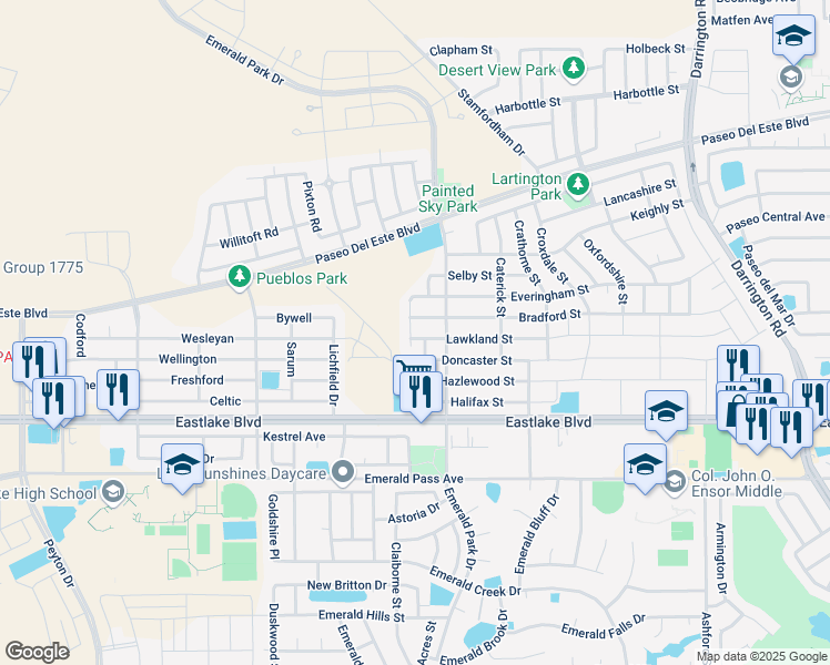 map of restaurants, bars, coffee shops, grocery stores, and more near 13438 Bradford Street in El Paso