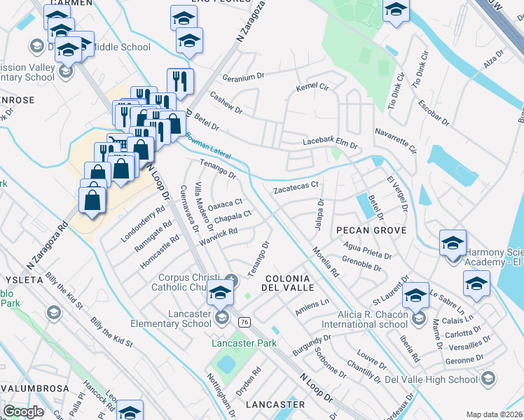 map of restaurants, bars, coffee shops, grocery stores, and more near 9105 Tenango Drive in El Paso