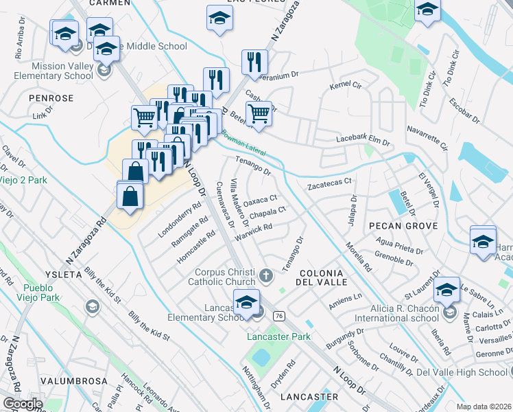 map of restaurants, bars, coffee shops, grocery stores, and more near 826 Oaxaca Court in El Paso