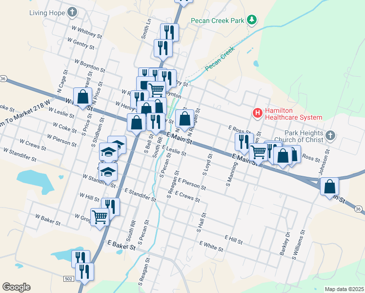 map of restaurants, bars, coffee shops, grocery stores, and more near 400 East Main Street in Hamilton