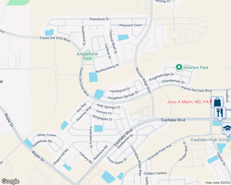 map of restaurants, bars, coffee shops, grocery stores, and more near 12252 Hartlepool in El Paso