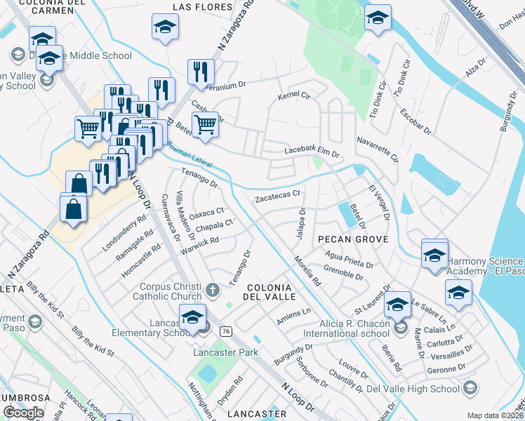 map of restaurants, bars, coffee shops, grocery stores, and more near 901 Warwick Road in El Paso