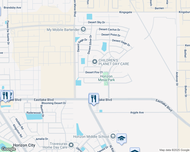 map of restaurants, bars, coffee shops, grocery stores, and more near 14261 Desert Sage Dr in Horizon City