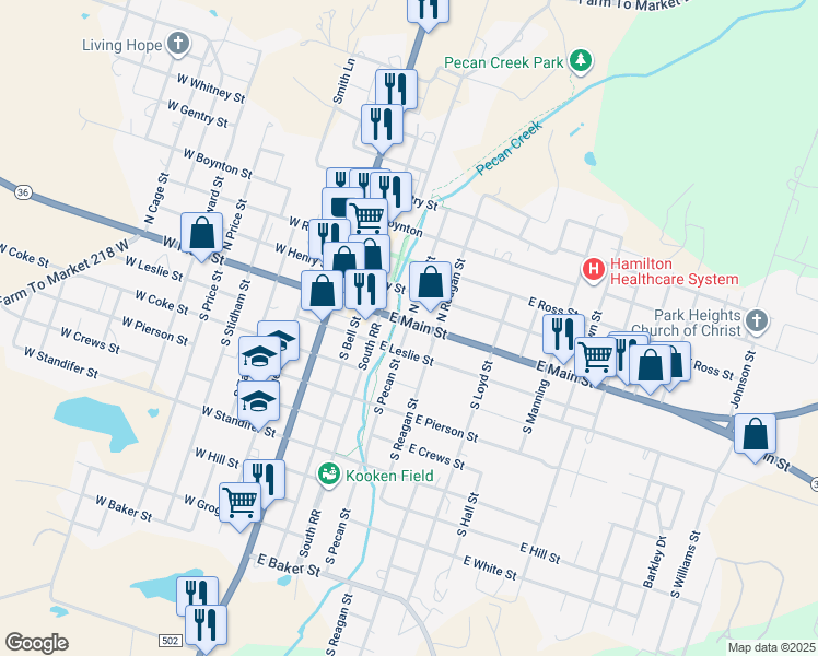 map of restaurants, bars, coffee shops, grocery stores, and more near 400 East Main Street in Hamilton