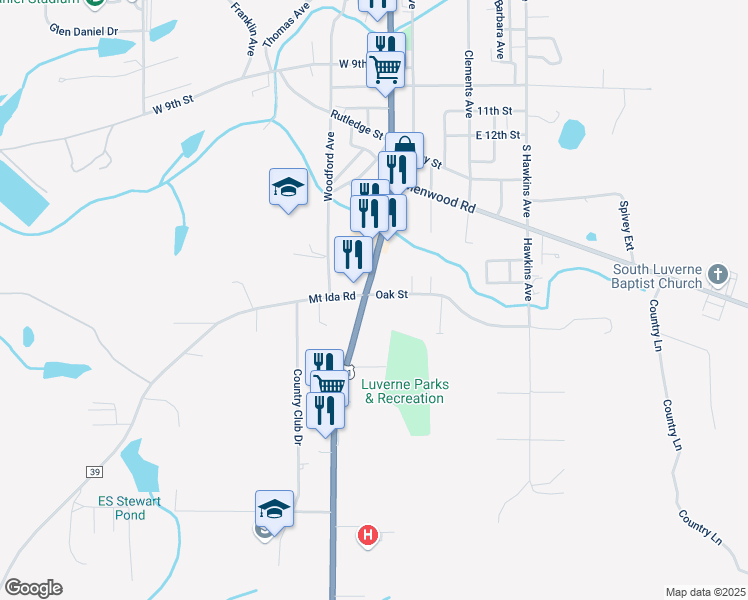 map of restaurants, bars, coffee shops, grocery stores, and more near 962 Forest Avenue in Luverne