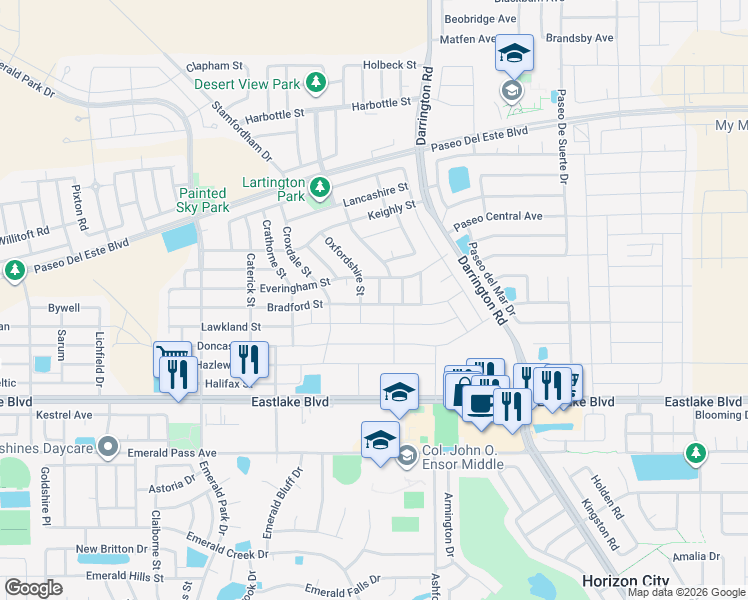 map of restaurants, bars, coffee shops, grocery stores, and more near 733 Thropton St in El Paso