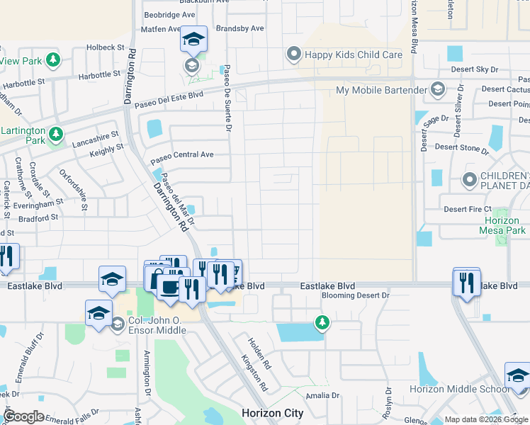 map of restaurants, bars, coffee shops, grocery stores, and more near Paseo Del Mar Drive in El Paso