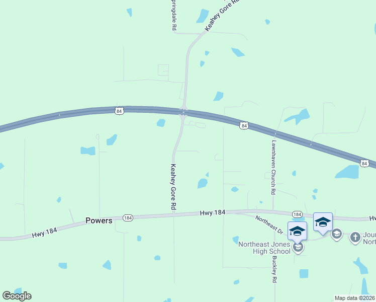 map of restaurants, bars, coffee shops, grocery stores, and more near Powers Water Tank Road in Jones County
