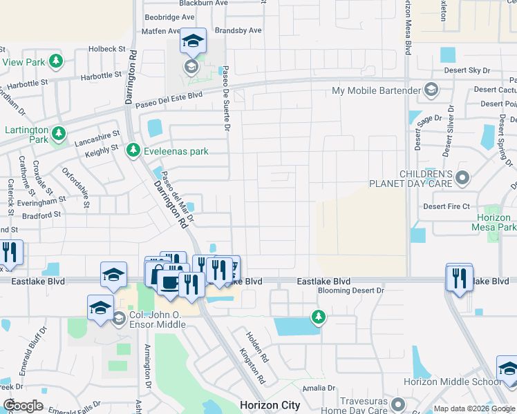 map of restaurants, bars, coffee shops, grocery stores, and more near Paseo Del Mar Drive in El Paso