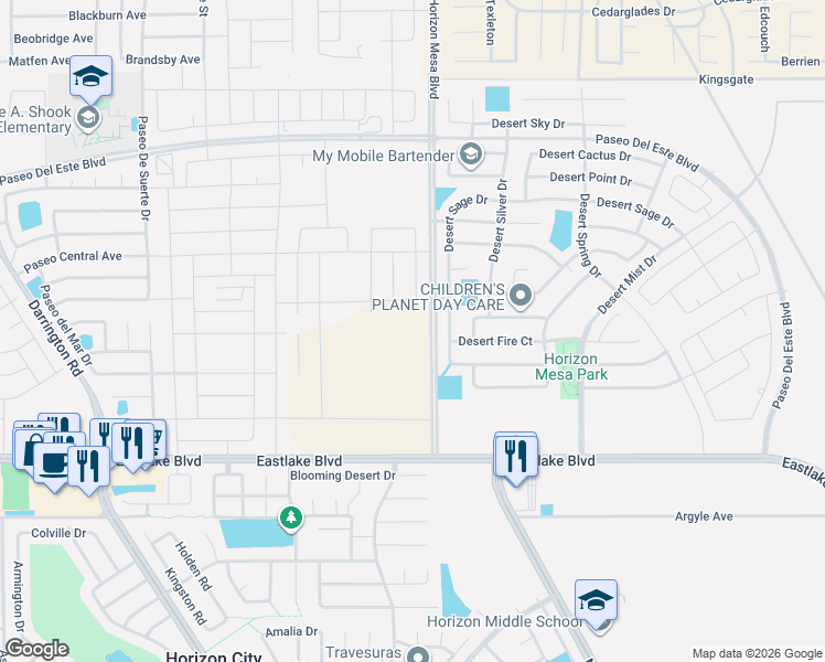 map of restaurants, bars, coffee shops, grocery stores, and more near 728 Desert Sage Drive in Horizon City