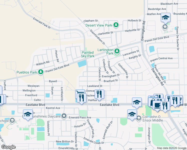 map of restaurants, bars, coffee shops, grocery stores, and more near 13511 Selby Street in El Paso