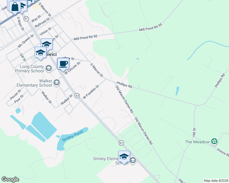 map of restaurants, bars, coffee shops, grocery stores, and more near 3722 Old Macon Darien Road in Ludowici