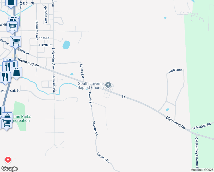 map of restaurants, bars, coffee shops, grocery stores, and more near 887 Glenwood Road in Luverne
