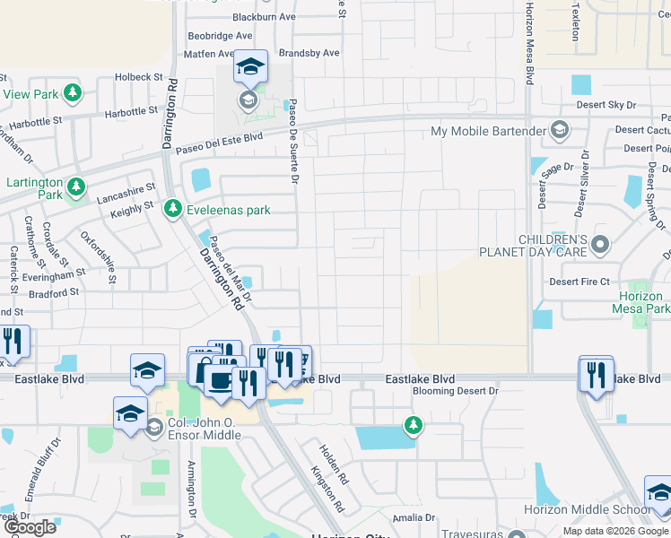 map of restaurants, bars, coffee shops, grocery stores, and more near 13798 Paseo Verde Drive in Horizon City