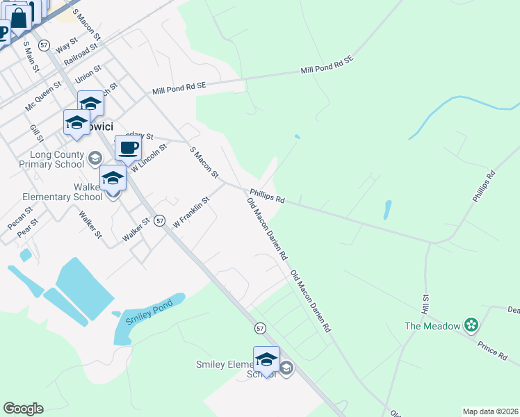map of restaurants, bars, coffee shops, grocery stores, and more near 3722 Old Macon Darien Road in Ludowici