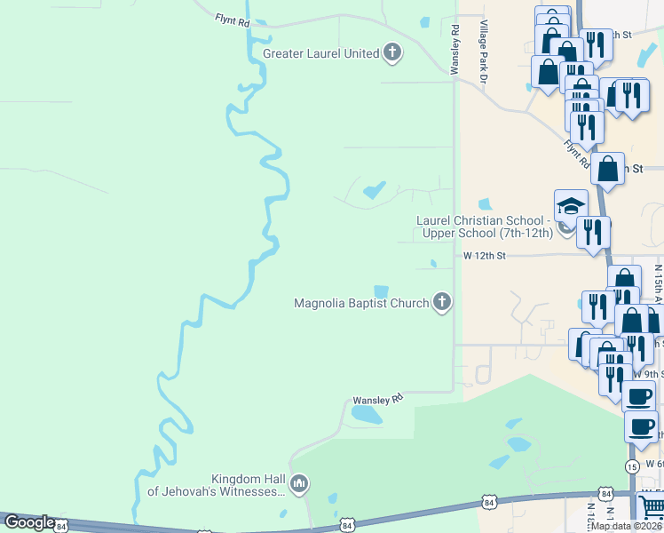 map of restaurants, bars, coffee shops, grocery stores, and more near 29 Summer Trace Boulevard in Laurel