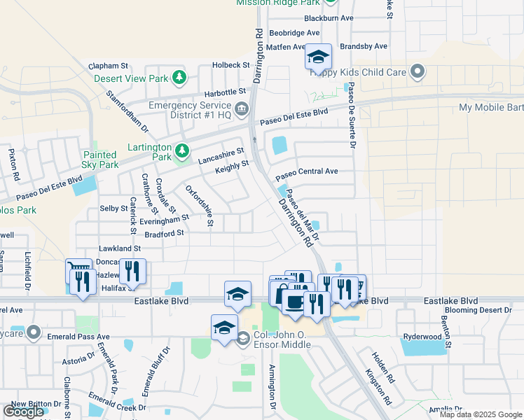 map of restaurants, bars, coffee shops, grocery stores, and more near Dorset in El Paso