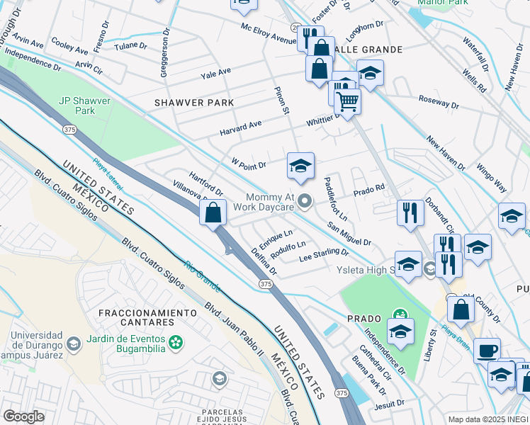 map of restaurants, bars, coffee shops, grocery stores, and more near 311 Sweetbriar Court in El Paso