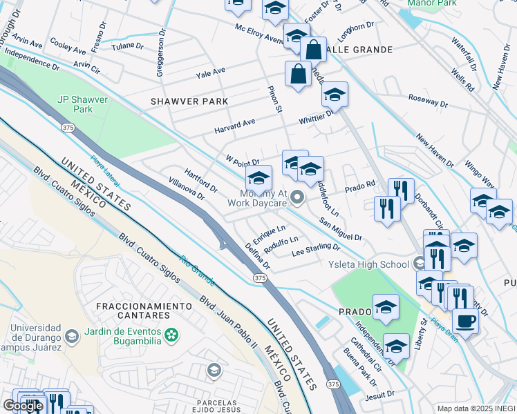 map of restaurants, bars, coffee shops, grocery stores, and more near 311 Sweetbriar Court in El Paso