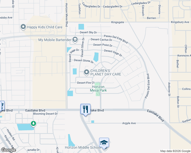 map of restaurants, bars, coffee shops, grocery stores, and more near 720 Desert Ash Drive in Horizon City