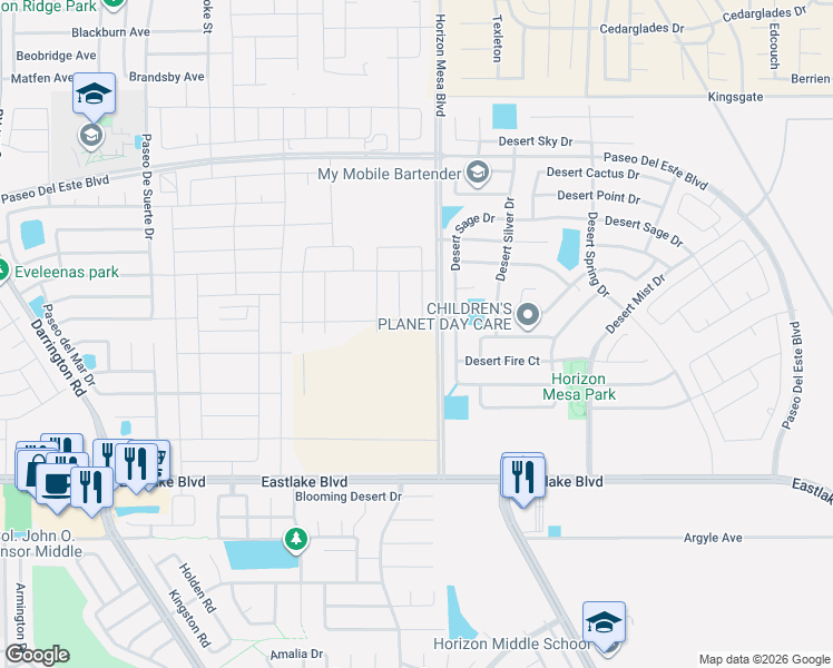 map of restaurants, bars, coffee shops, grocery stores, and more near 728 Desert Sage Drive in Horizon City