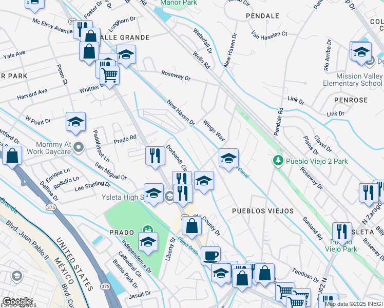 map of restaurants, bars, coffee shops, grocery stores, and more near 8526 Alderete Avenue in El Paso
