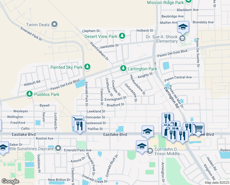 map of restaurants, bars, coffee shops, grocery stores, and more near 785 Croxdale Street in El Paso