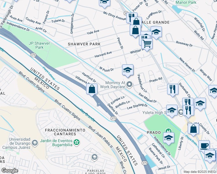 map of restaurants, bars, coffee shops, grocery stores, and more near 311 Sweetbriar Court in El Paso
