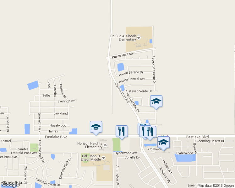map of restaurants, bars, coffee shops, grocery stores, and more near Dorset in El Paso