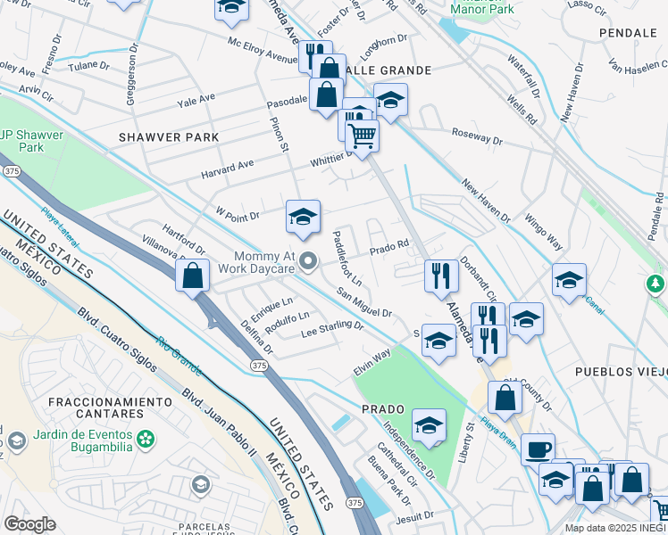 map of restaurants, bars, coffee shops, grocery stores, and more near 8504 Paddlefoot Lane in El Paso