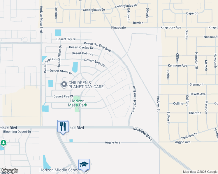 map of restaurants, bars, coffee shops, grocery stores, and more near 14353 Desert Fire Court in Horizon City
