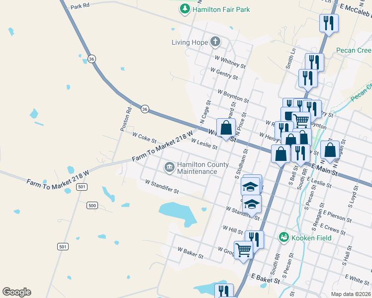 map of restaurants, bars, coffee shops, grocery stores, and more near 721 West Coke Street in Hamilton