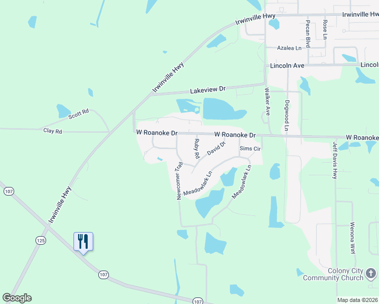 map of restaurants, bars, coffee shops, grocery stores, and more near 122 Newcomer Trail in Fitzgerald