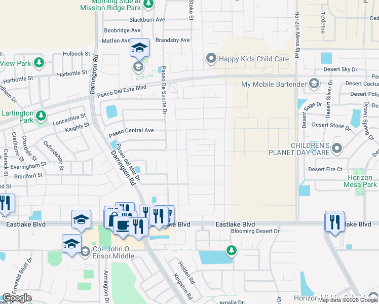 map of restaurants, bars, coffee shops, grocery stores, and more near 13798 Paseo Verde Drive in Horizon City