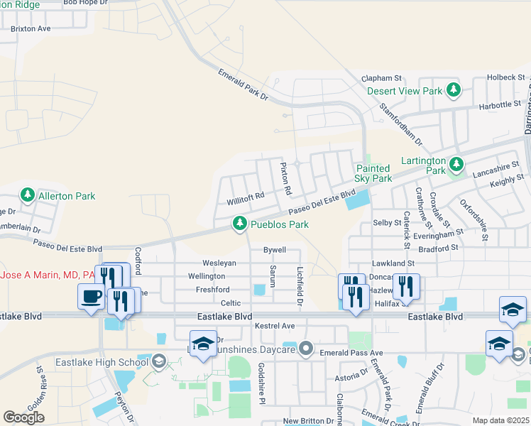 map of restaurants, bars, coffee shops, grocery stores, and more near 13232 Pocklington Rd in El Paso